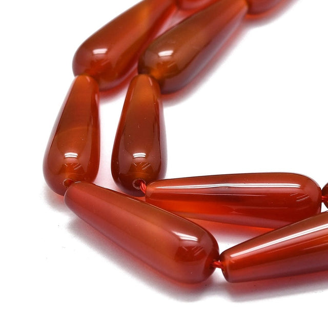 Karneol Dråber - Rød (30x10mm), 1 Stk - Uniq Perler - 113214
