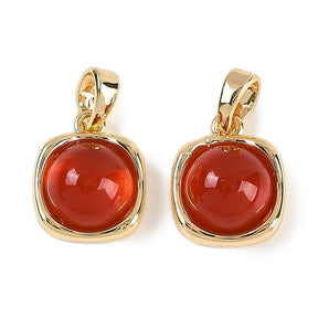 Carnelian Pendant, 18K Gold-plated Brass, 12x10.5mm - Uniq Perler - 989295