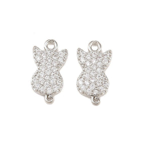 Kat vedhæng Med Kubisk Zirkonia – Langtidsholdbar Platinbelagt Messing (15x8x2mm) - Uniq Perler - 119074
