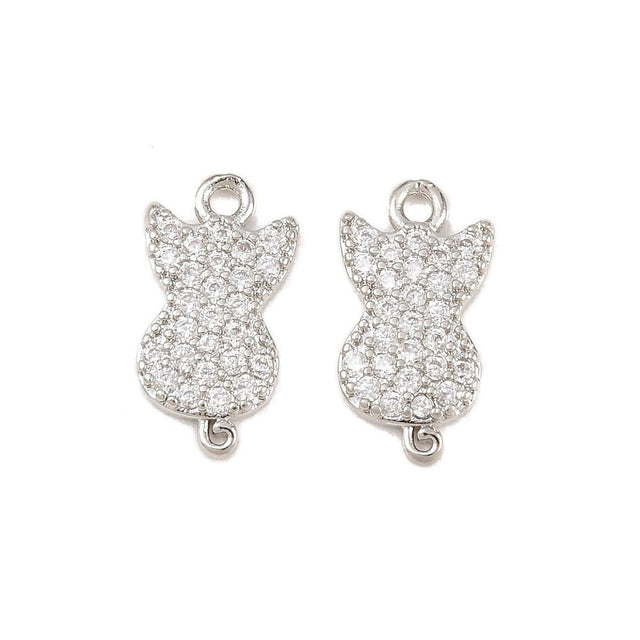 Kat vedhæng Med Kubisk Zirkonia – Langtidsholdbar Platinbelagt Messing (15x8x2mm) - Uniq Perler - 119074