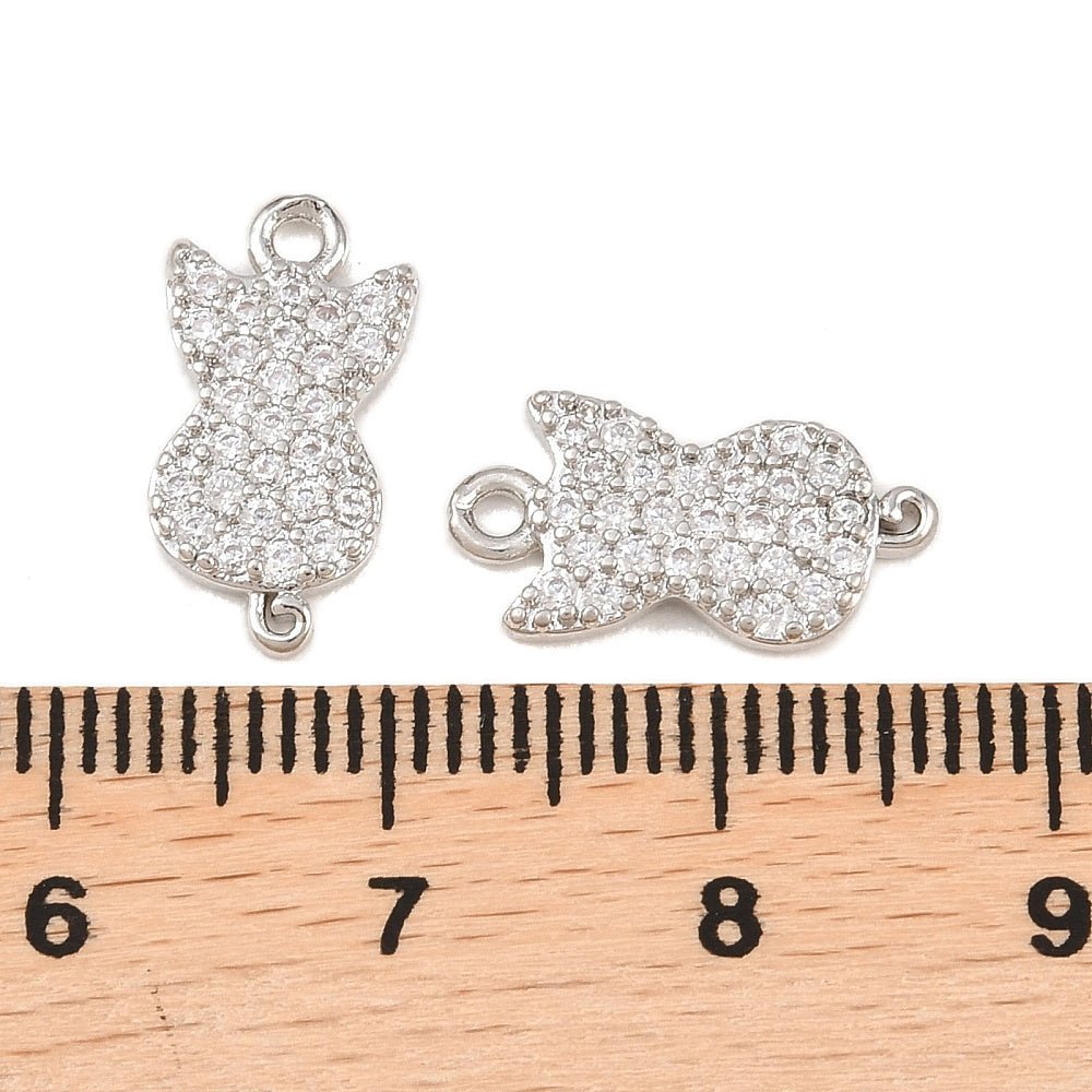 Kat vedhæng Med Kubisk Zirkonia – Langtidsholdbar Platinbelagt Messing (15x8x2mm) - Uniq Perler - 119074