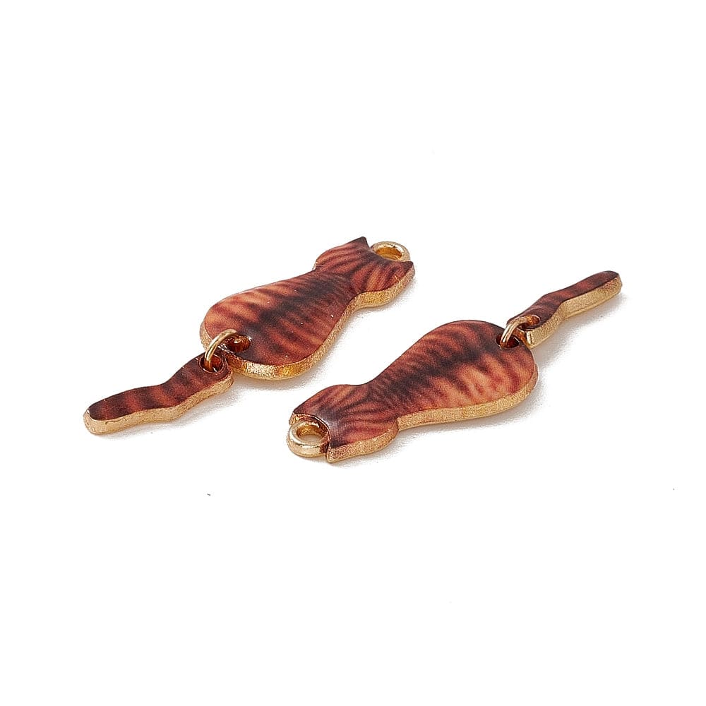 Katte Vedhæng - Forgyldt, Emalje (10x34x2mm) 2 stk - Uniq Perler - 116094