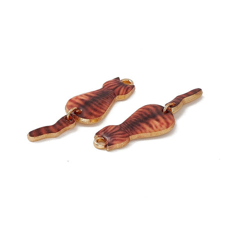 Katte Vedhæng - Forgyldt, Emalje (10x34x2mm) 2 stk - Uniq Perler - 116094