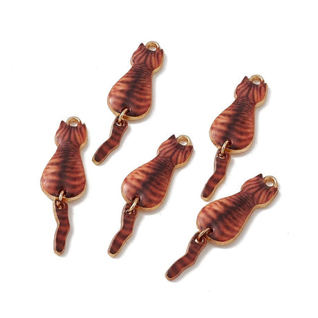 Katte Vedhæng - Forgyldt, Emalje (10x34x2mm) 2 stk - Uniq Perler - 116094