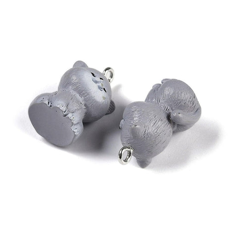 Katte vedhæng, grå resin str. 21x13x14 mm, 2 stk. - Uniq Perler - 239846