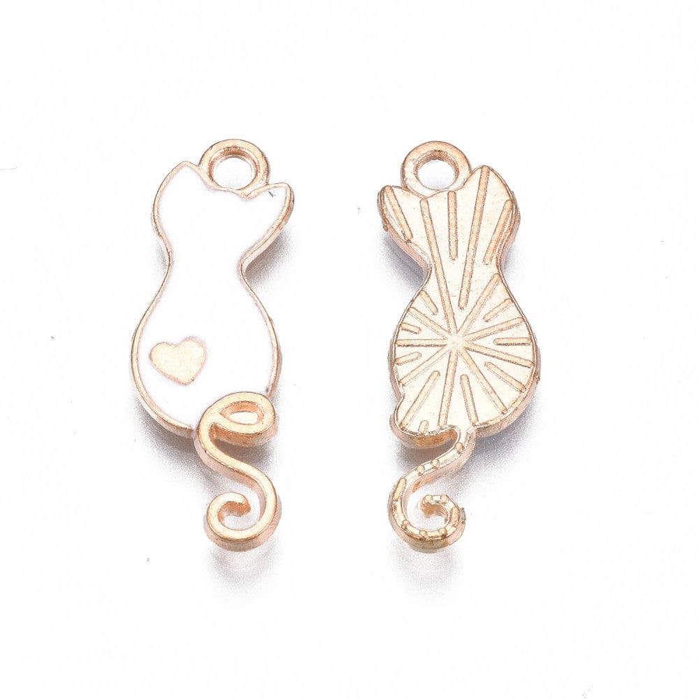 Katte Vedhæng Med Hvid Emalje, 10 Stk. - Uniq Perler - 0000014803