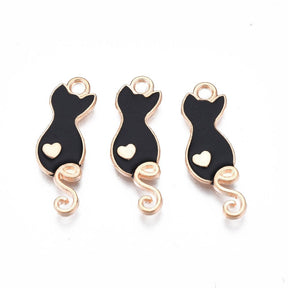 Cat Pendant With White Enamel, 24x8.5x2mm, 10 Pcs - Uniq Perler - 0000014804