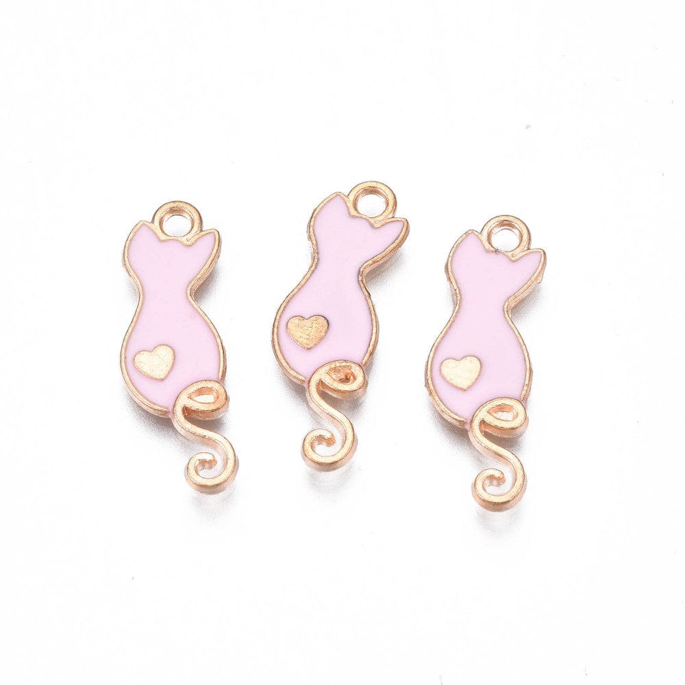 Katte Vedhæng Med Rosa Emalje, 24x8,5x2mm, 10 Stk. - Uniq Perler - 112230