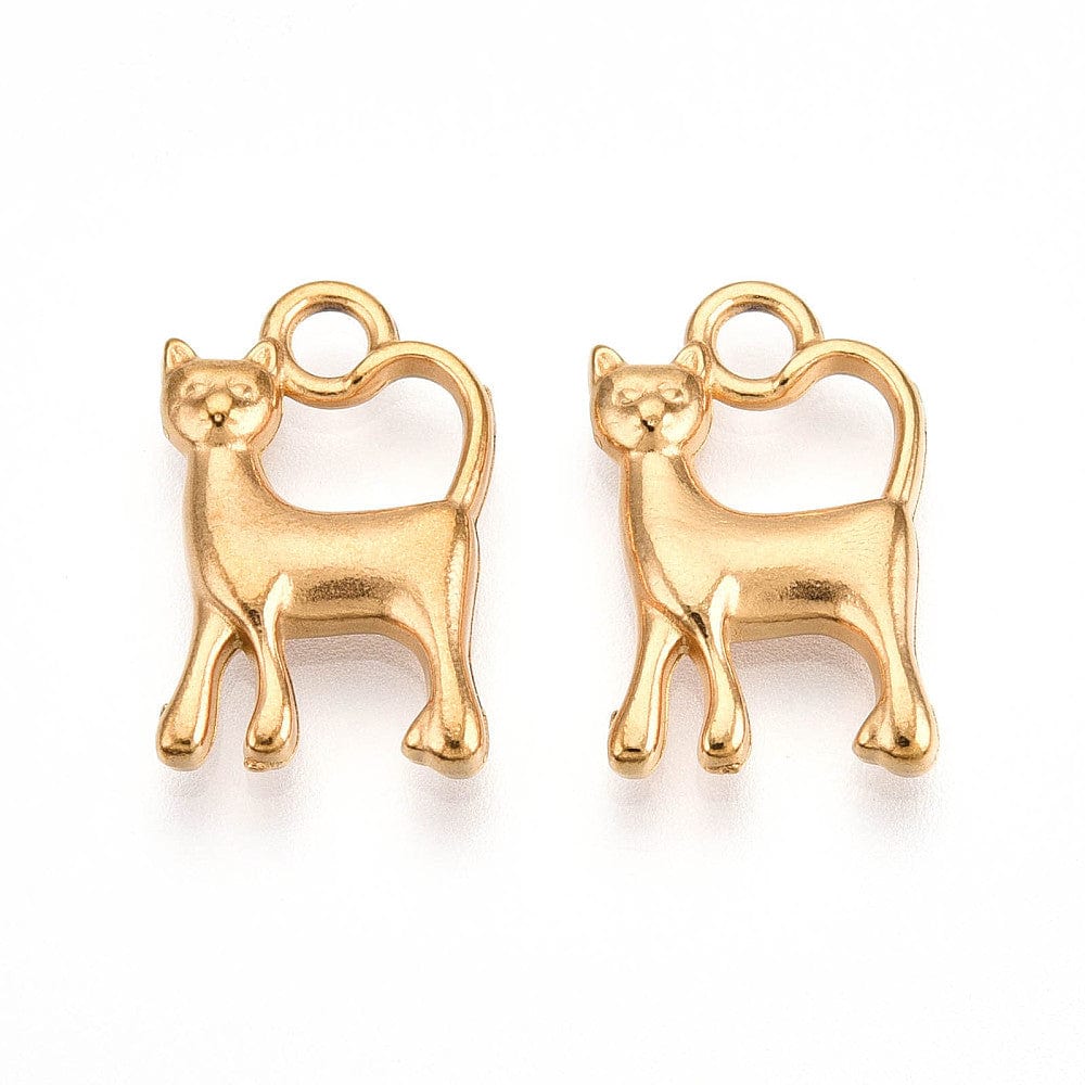 Katte Vedhæng – Vandfast, 18K Forgyldt Stål (17x11mm) - Uniq Perler - 114998