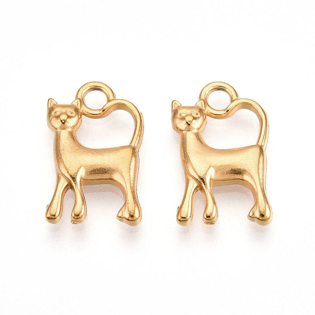 Katte Vedhæng – Vandfast, 18K Forgyldt Stål (17x11mm) - Uniq Perler - 114998