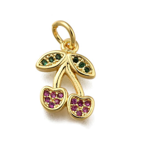 Cherry Pendant With Zirconia Stones, Long-Lasting Gold Plated, 13x10mm - Uniq Perler - 239439