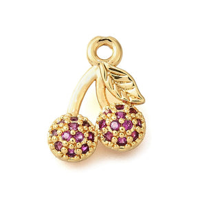 Cherry Pendant With Zirconia Stones, Long-Lasting Gold Plated, 13x9mm - Uniq Perler - 460464