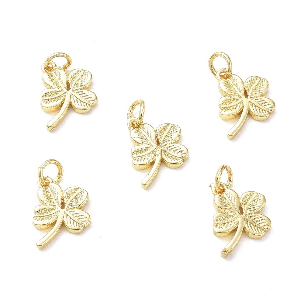 Kløver Charms, 18K Forgyldt, 12x10mm, 6 Stk - Uniq Perler - 0000014889363