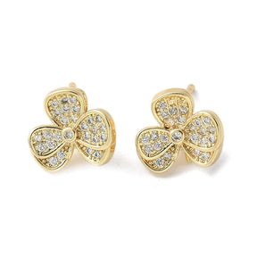 Clover Ear studs With Clear Zirconia Stones, Long-Lasting Gold Plated, (12x13.5mm) - Uniq Perler - 558993