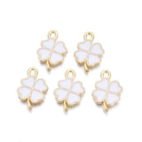 Kløver Vedhæng – Forgyldt, Hvid Emalje (19x13x1,5mm) 8 stk. - Uniq Perler - 115401
