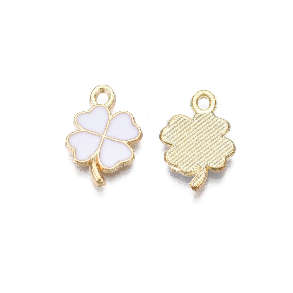 Kløver Vedhæng – Forgyldt, Hvid Emalje (19x13x1,5mm) 8 stk. - Uniq Perler - 115401