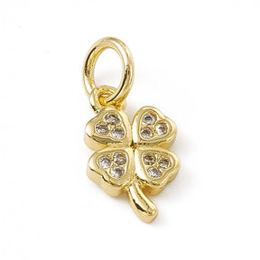 Clover Pendant With Clear Zirconia Stones, 18K Gold-plated, 11x6.5mm - Uniq Perler - 659490