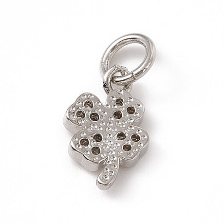 Kløver Vedhæng Med Klare Zirkonia Sten, Platinium, 11x6,5 mm - Uniq Perler - 659388