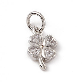 Clover Pendant With Clear Zirconia Stones, Platinum, 11x6.5 mm - Uniq Perler - 659388