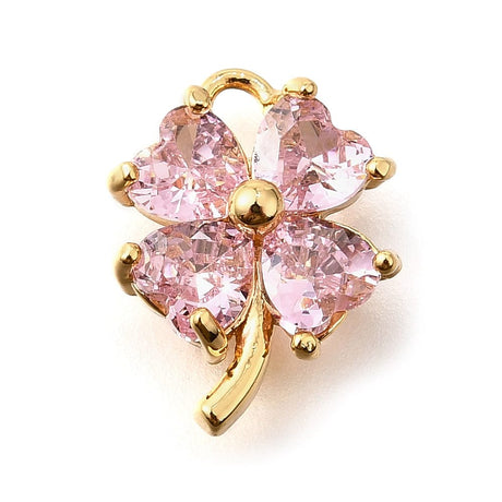 Kløver Vedhæng Med Rosa Zirkonia Sten, 13x10mm - Uniq Perler - 396930
