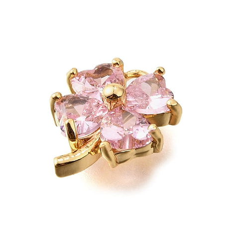 Kløver Vedhæng Med Rosa Zirkonia Sten, 13x10mm - Uniq Perler - 396930