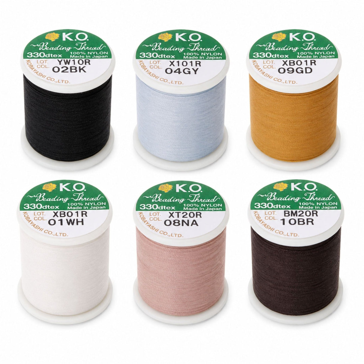 KO Tråd Sæt – 6 Basisfarver, Voksbehandlet Nylon (0,2mm) 6 x 50 m - Uniq Perler - 114328