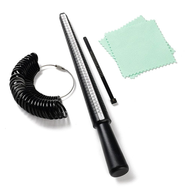 Komplet Ringmåler Sæt – Mandrel og Størrelsesringe I Sort Plast - Uniq Perler - 1111490030