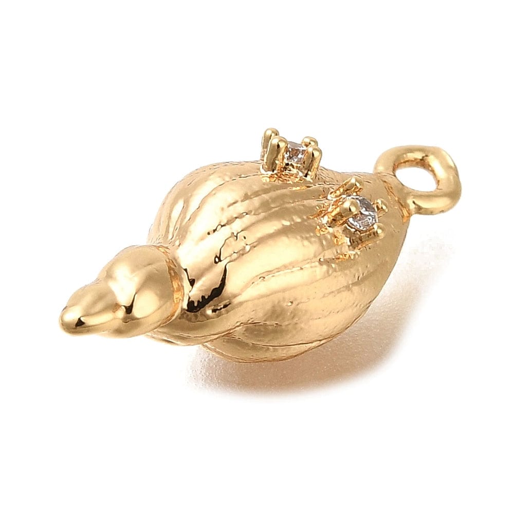 Konkylie Vedhæng Med Zirkonia Sten, Forgyldt,(17x7mm) - Uniq Perler - 114170