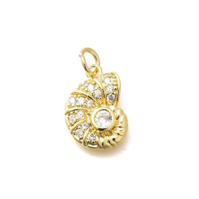 Conch Pendant With Zircon Stones, Long-Lasting Gold Plated, (15x10.5mm) - Uniq Perler - 114171