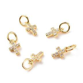 Cross With Beautiful Zirconia Stones, 18K Gold-plated, 8.5mm - Uniq Perler - 0001489066