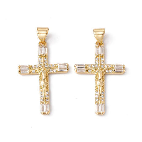 Kors Med Zirkonia Sten, 18K Forgyldt, 28x18 mm - Uniq Perler - 113756