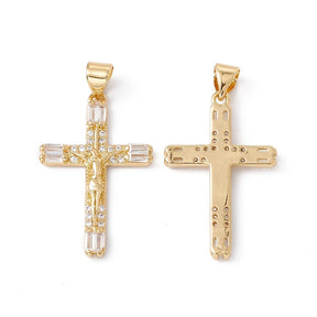 Kors Med Zirkonia Stein, 18K Forgylt, 28x18 mm - Uniq Perler - 113756