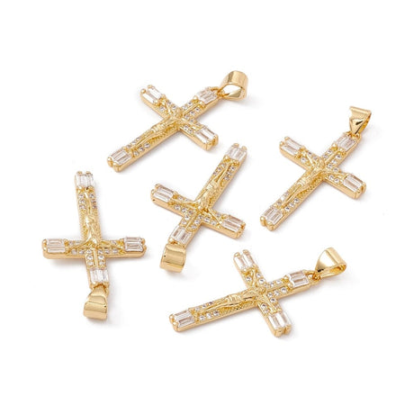 Kors Med Zirkonia Sten, 18K Forgyldt, 28x18 mm - Uniq Perler - 113756