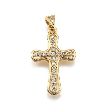 Kors Med Zirkonia Sten, 18K Langtidsholdbar Forgyldt, 16x25mm - Uniq Perler - 114764