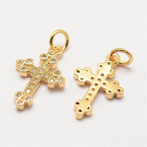Cross With Zirconia Stones, 18K Long-Lasting Gold Plated, 18x11mm - Uniq Perler - 303845
