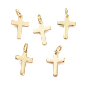 Kors Vedhæng, 18K Langtidsholdbar Forgyldning, Stål, 12,5x9mm, 4 stk. - Uniq Perler - 111184