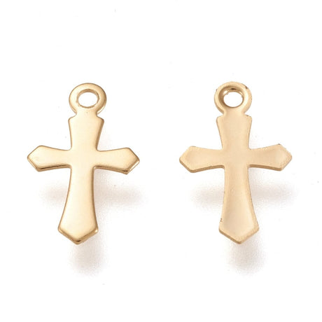 Kors Vedhæng, Forgyldt Stål, 11,5x7,5mm, 10 Stk - Uniq Perler - 111183