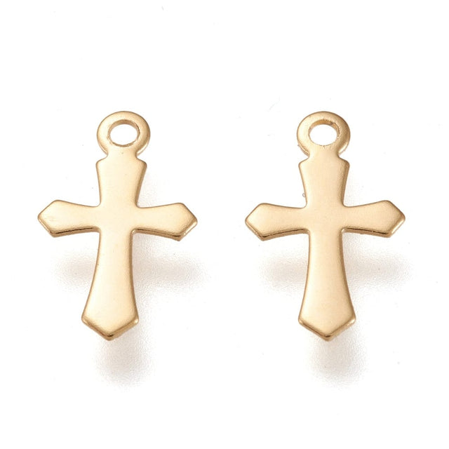 Kors Vedhæng, Forgyldt Stål, 11,5x7,5mm, 10 Stk - Uniq Perler - 111183