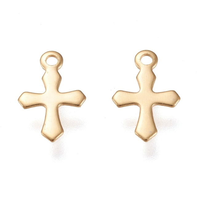 Kors Vedhæng, Forgyldt Stål, 9x5,5mm, (10 stk.) - Uniq Perler - 112003