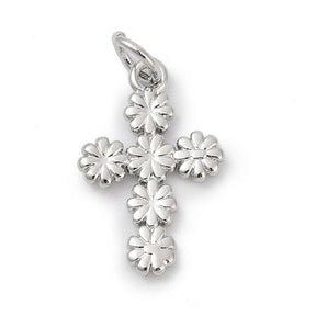 Kreuz Anhänger mit Blumen, langlebig platinbeschichtet, 11x17mm - Uniq Perler - 114819