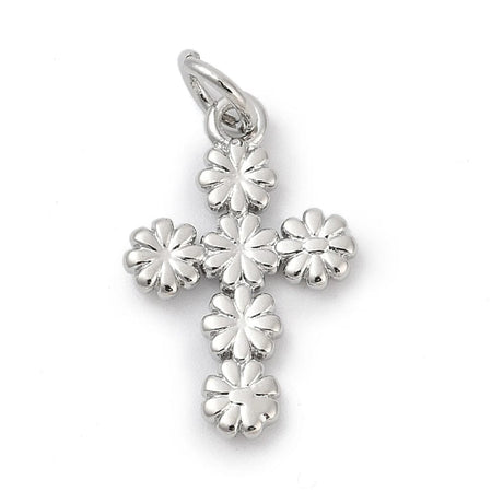 Kors Vedhæng Med Blomster, Langtidsholdbar Platin Belagt, 11x17mm - Uniq Perler - 114819