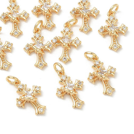 Kors Vedhæng Med Zirkonia – 18K Forgyldt Messing (13x9x4mm) - Uniq Perler - 120549