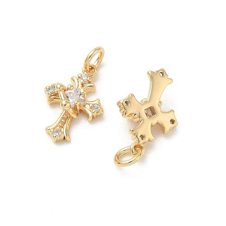 Kors Vedhæng Med Zirkonia – 18K Forgyldt Messing (13x9x4mm) - Uniq Perler - 120549
