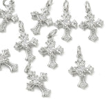 Kors Vedhæng Med Zirkonia – Platinbelagt Messing, Klar (13x9x4mm) - Uniq Perler - 120550