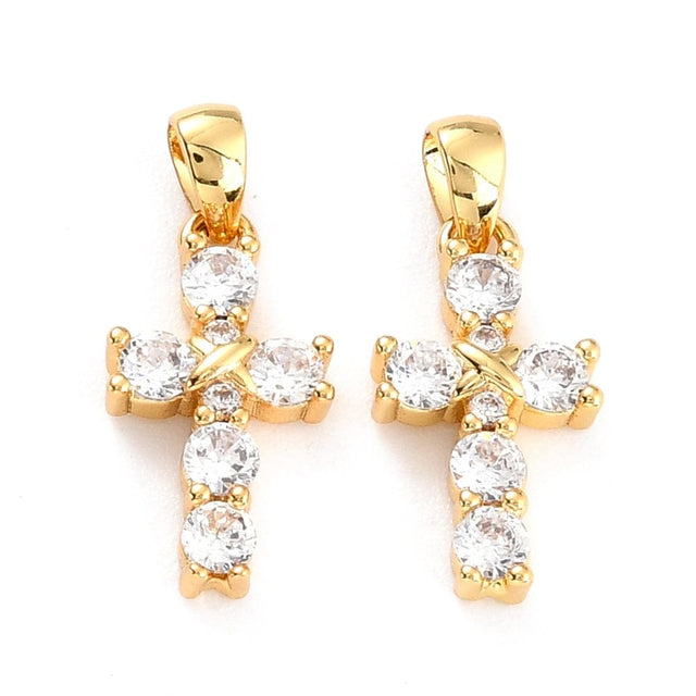 Kors Vedhæng Med Zirkonia Sten, Langtidsholdbar Forgyldning, 16x9mm - Uniq Perler - 417553