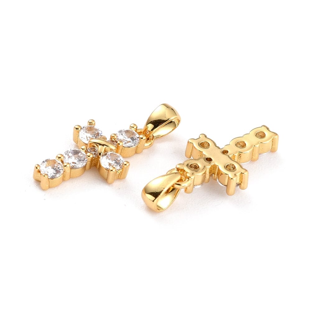 Kors Vedhæng Med Zirkonia Sten, Langtidsholdbar Forgyldning, 16x9mm - Uniq Perler - 417553