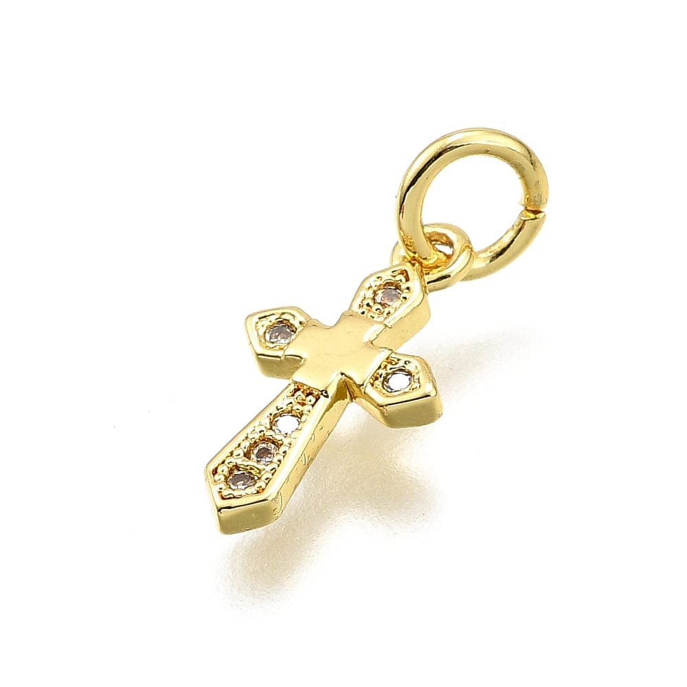 Kors Vedhæng Med Zirkonia Sten, Langtidsholdbar Forgyldt, 13x7,5 mm - Uniq Perler - 114593