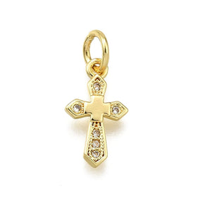 Cross Pendant With Zirconia Stones, Long-Lasting Gold Plated, 13x7.5 mm - Uniq Perler - 114593