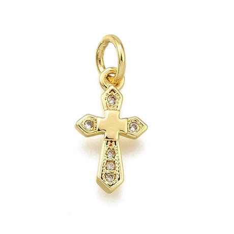 Kors Vedhæng Med Zirkonia Sten, Langtidsholdbar Forgyldt, 13x7,5 mm - Uniq Perler - 114593