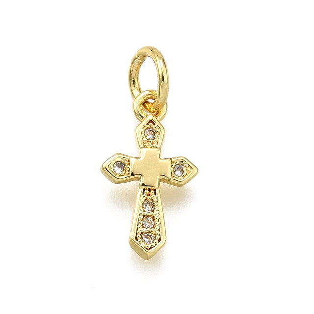 Kors Vedhæng Med Zirkonia Sten, Langtidsholdbar Forgyldt, 13x7,5 mm - Uniq Perler - 114593